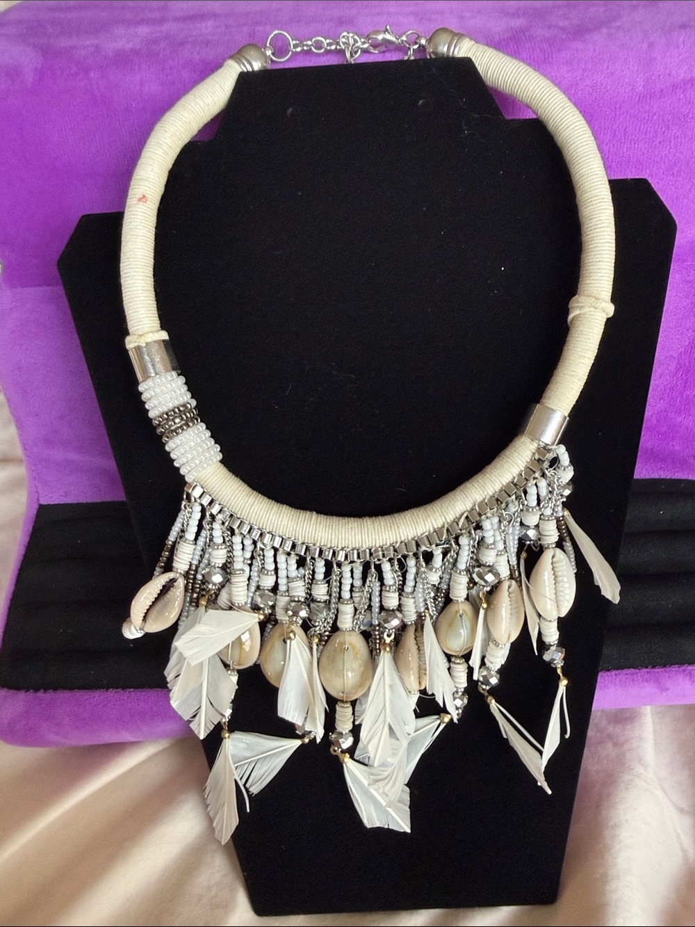 Boho Cream Shell & Bead Statement Necklace